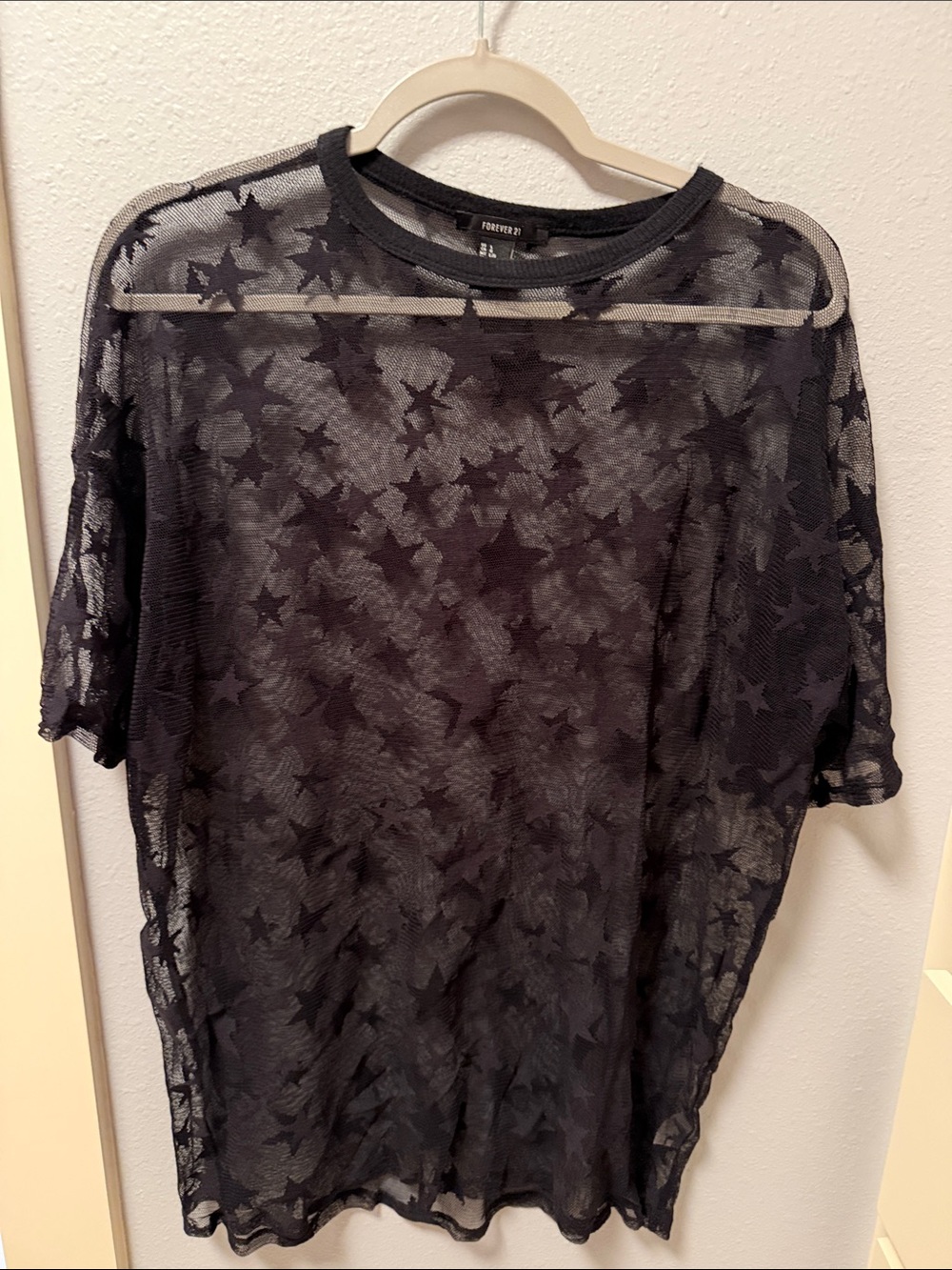 Forever 21 Black Star Mesh Short Sleeve Tee